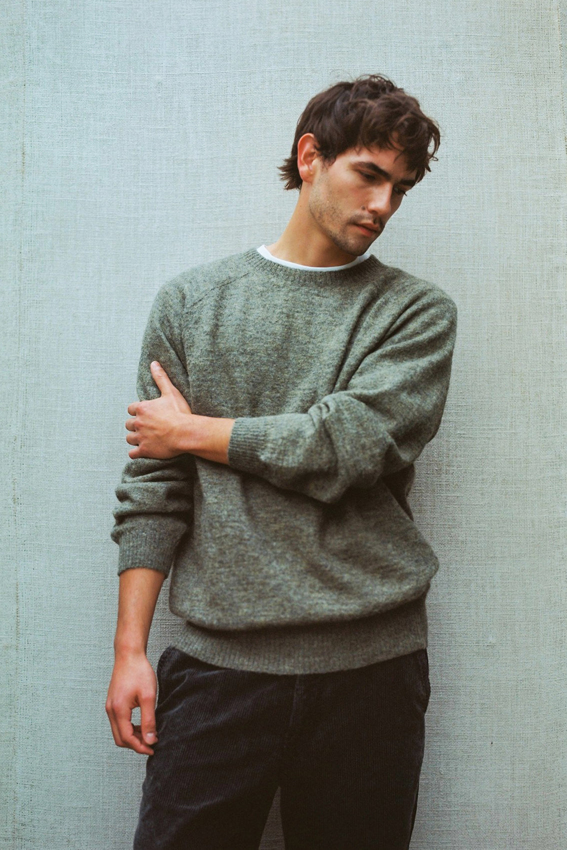 PREVENTA: Men's Sweater Delgado Alpaca Felted - Musgo