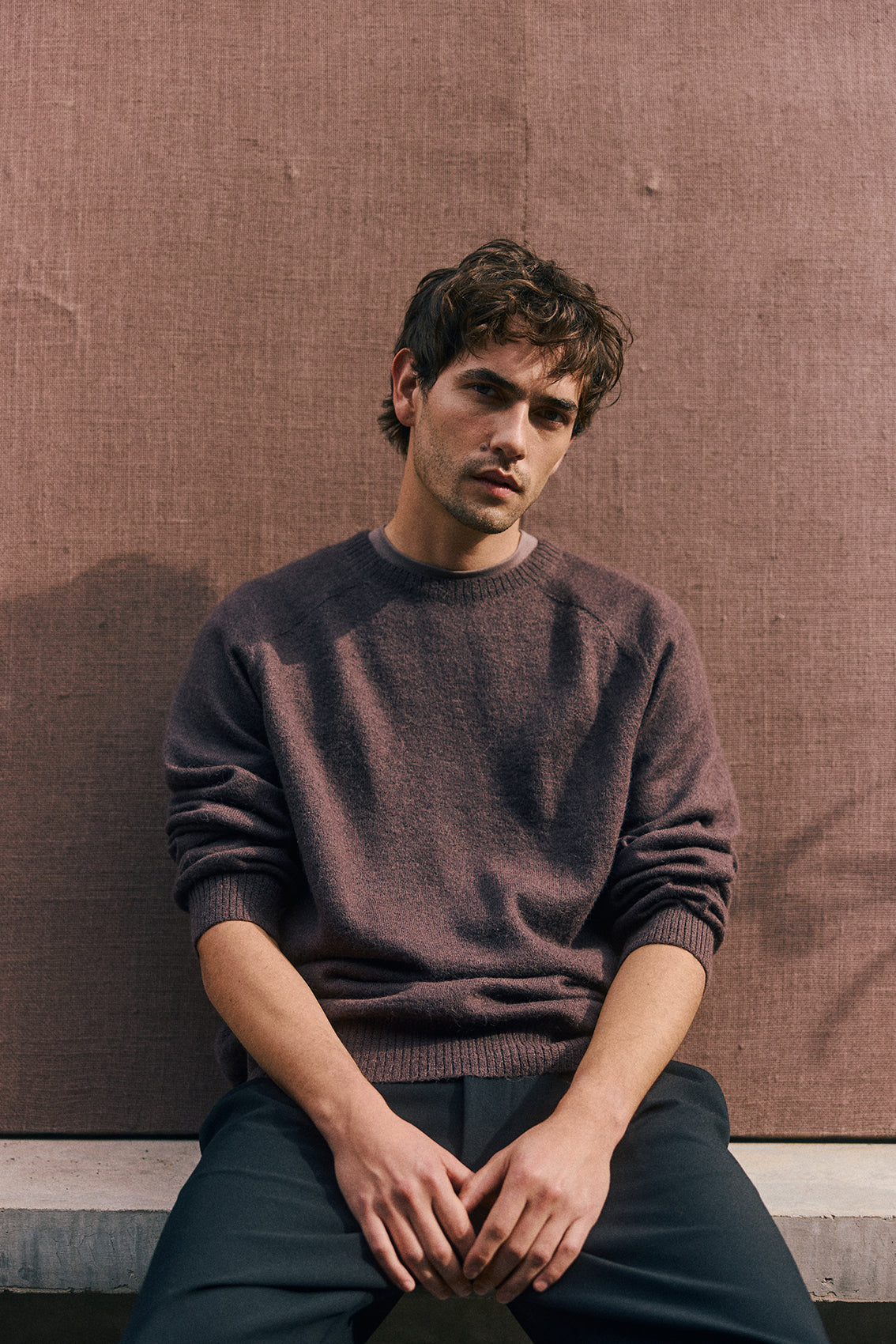 PREVENTA: Men's Sweater Delgado Alpaca Felted - Berenjena