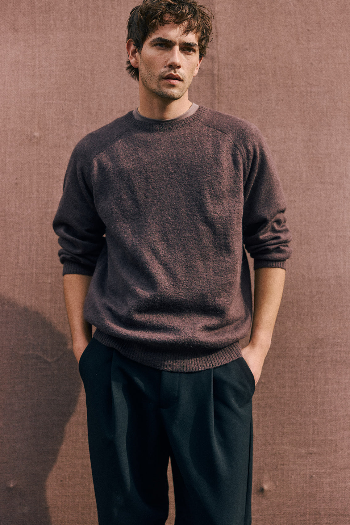PREVENTA: Men's Sweater Delgado Alpaca Felted - Berenjena