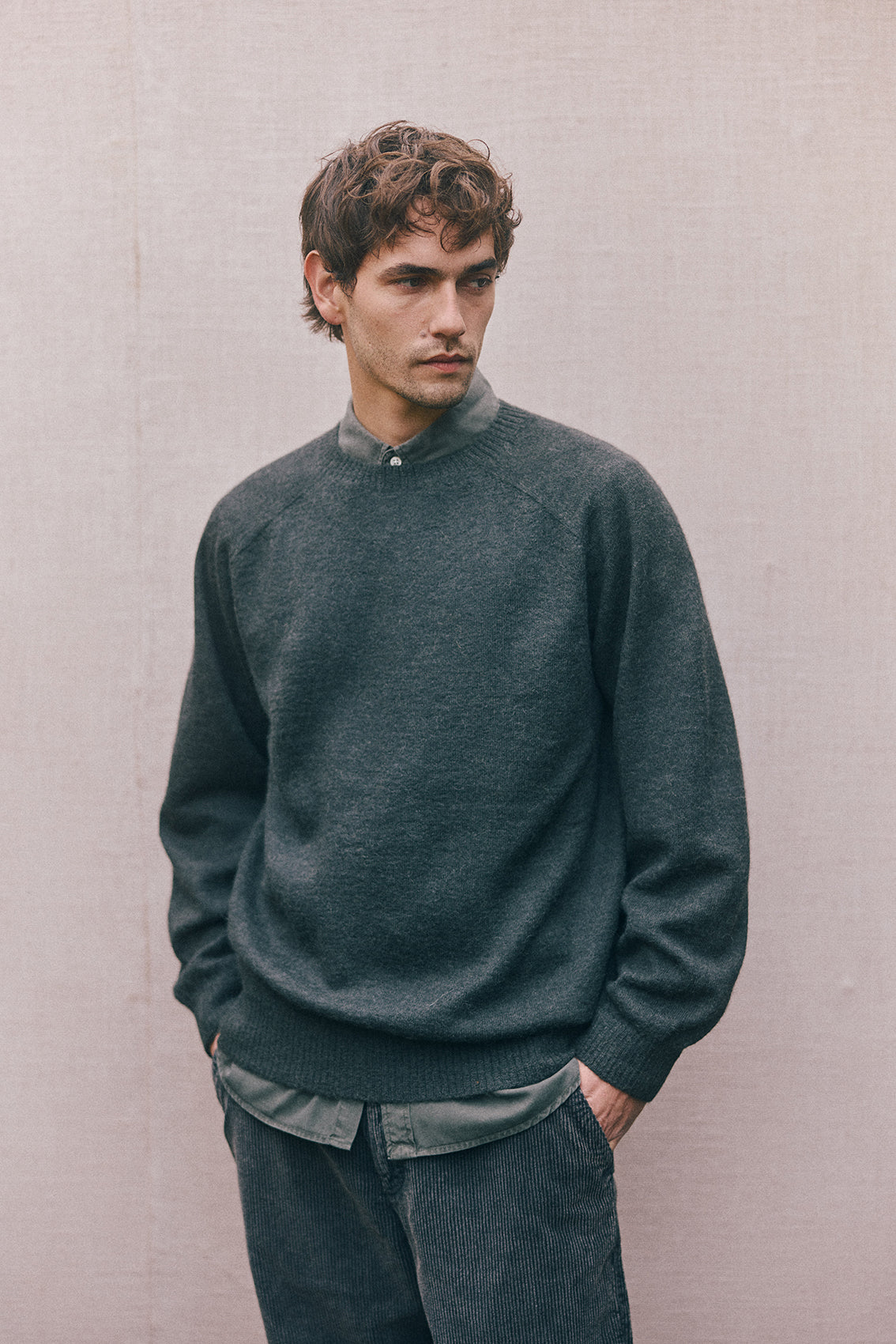 PREVENTA: Men's Sweater Delgado Alpaca Felted - Pizarra