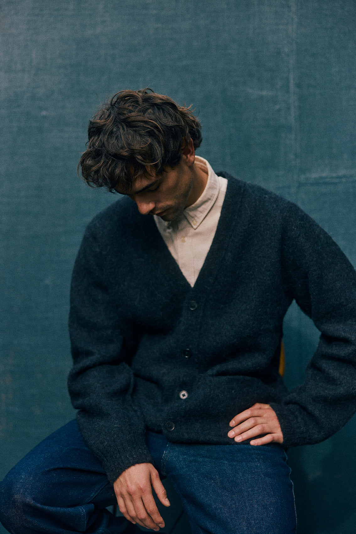 PREVENTA: Men's Cárdigan Alpaca Felted - Medianoche
