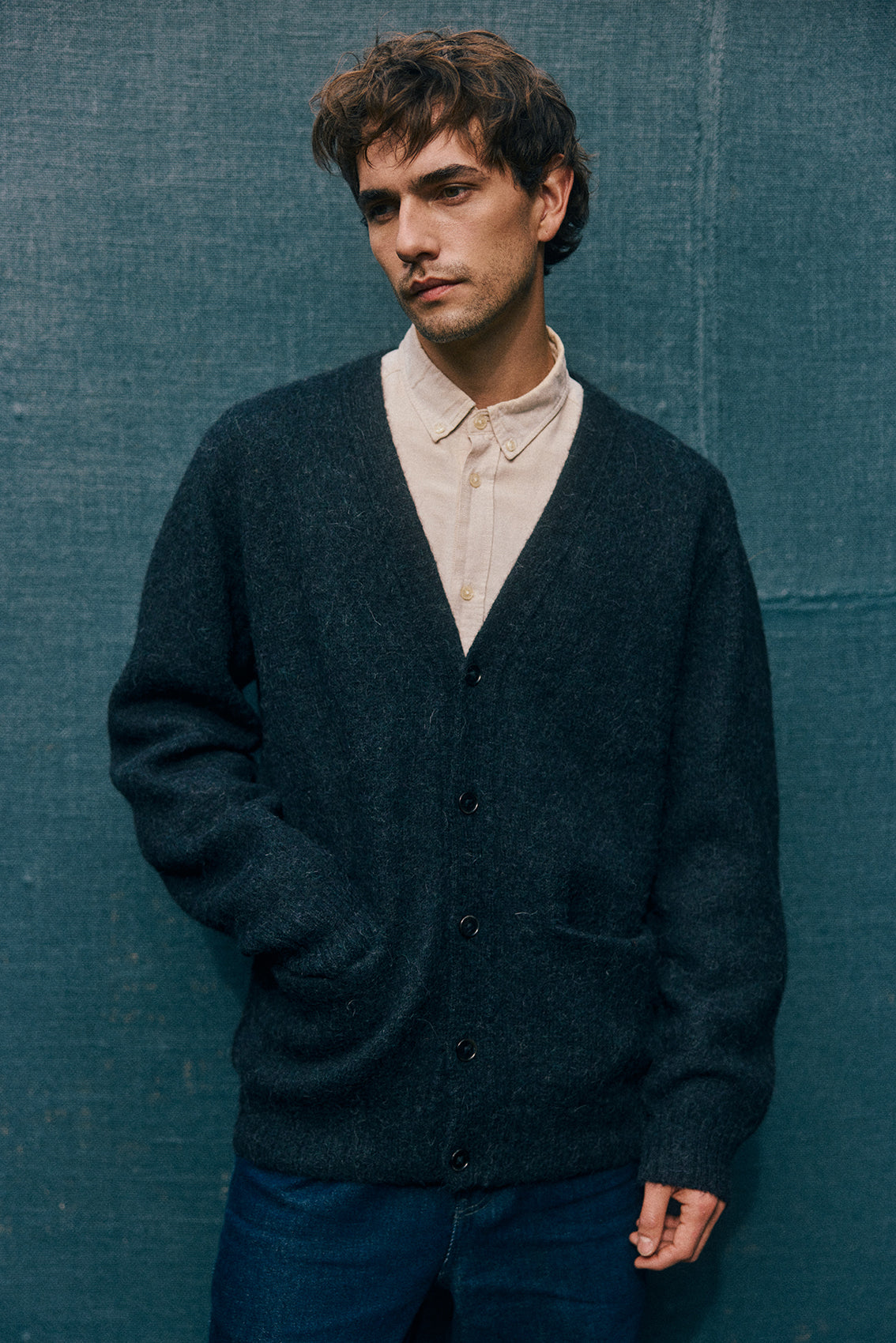 PREVENTA: Men's Cárdigan Alpaca Felted - Medianoche