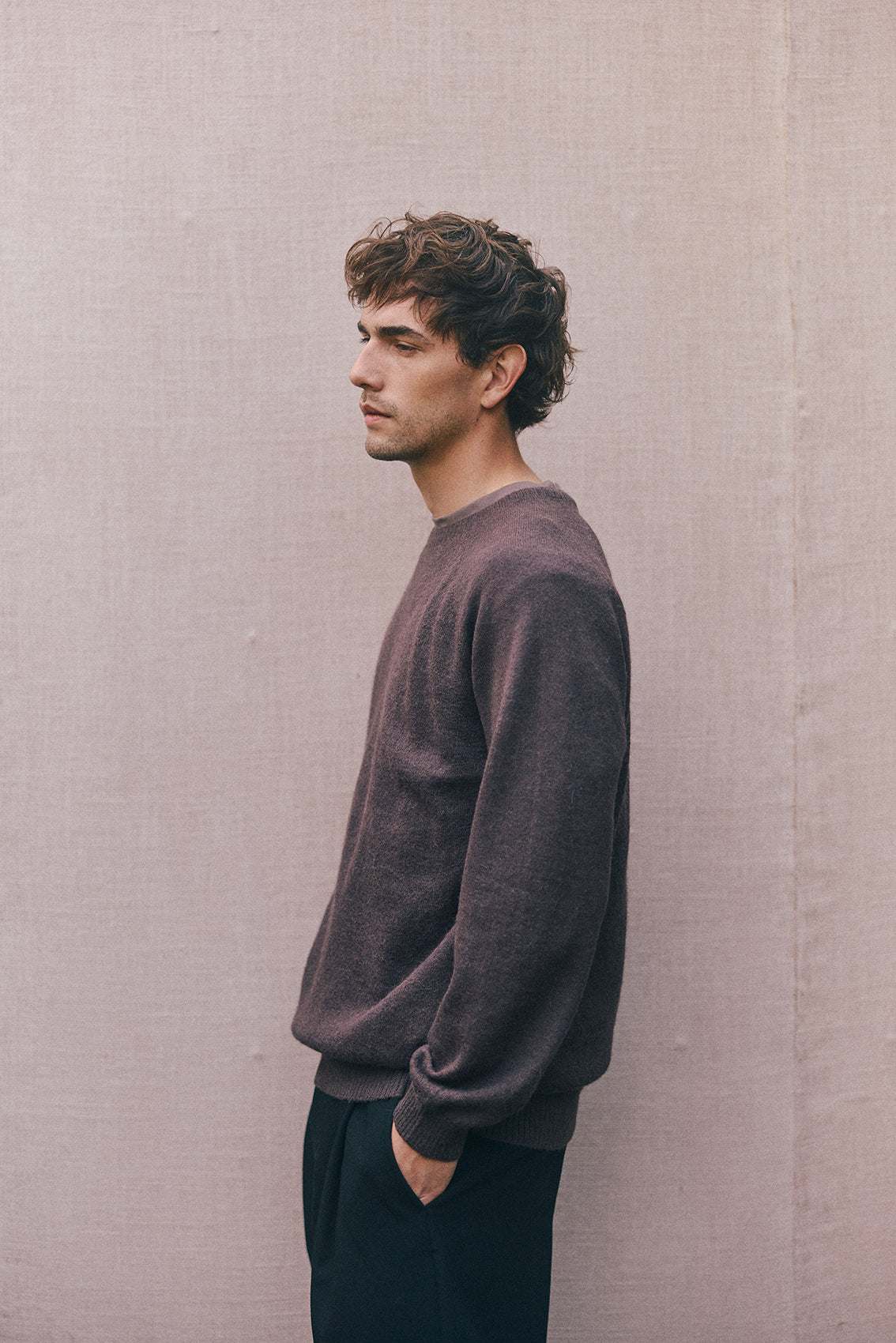 PREVENTA: Men's Sweater Delgado Alpaca Felted - Berenjena