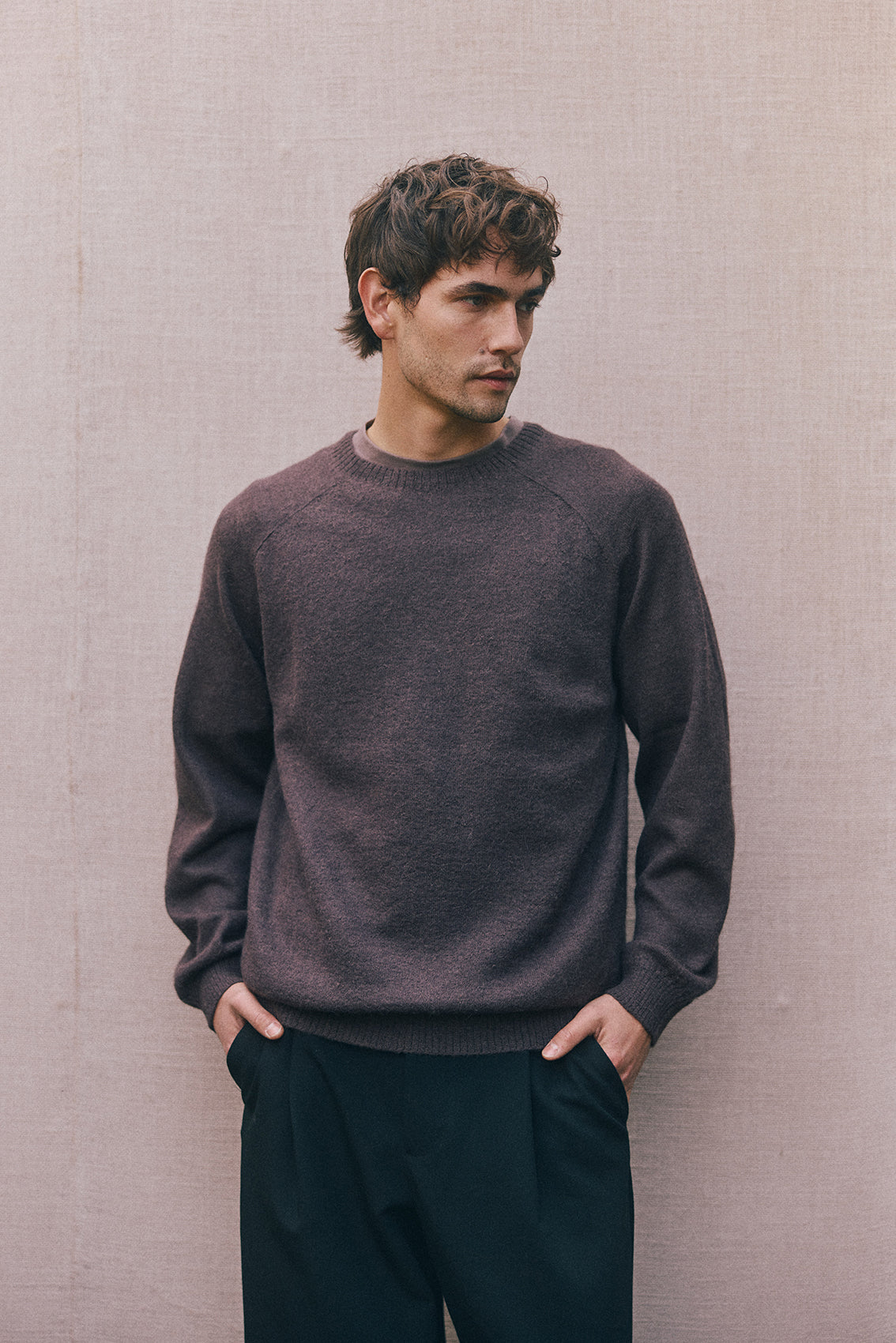 PREVENTA: Men's Sweater Delgado Alpaca Felted - Berenjena
