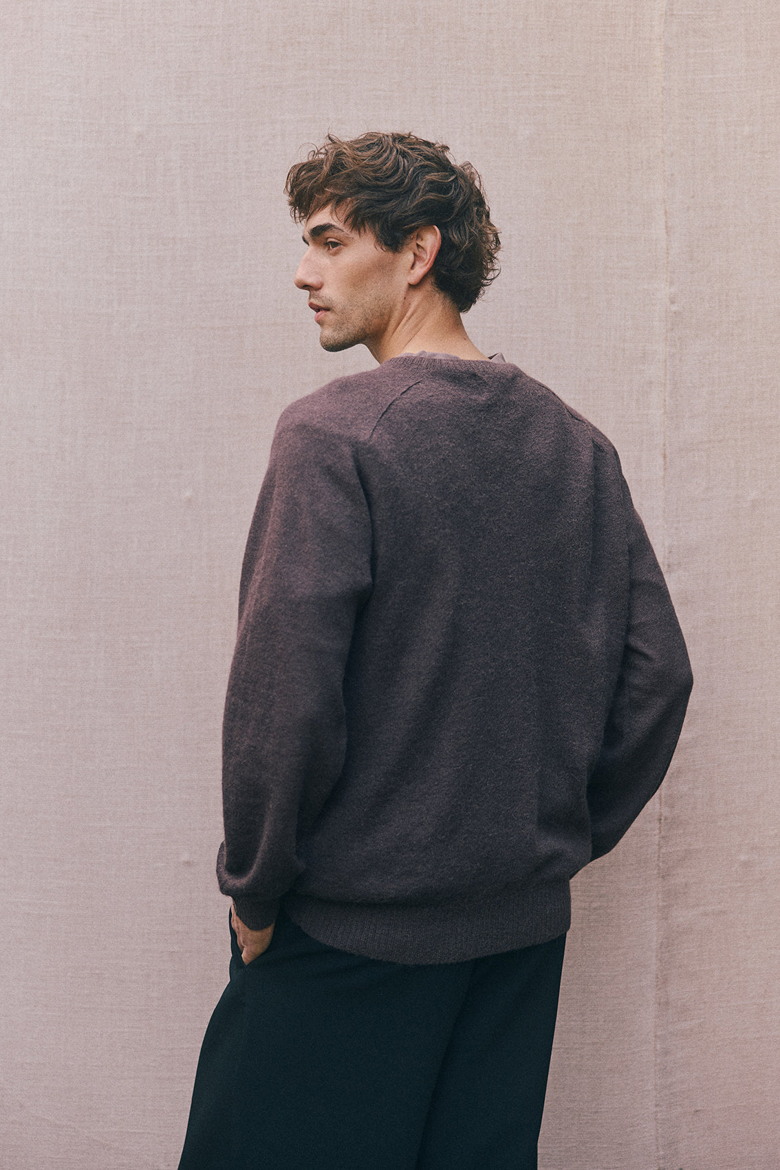 PREVENTA: Men's Sweater Delgado Alpaca Felted - Berenjena