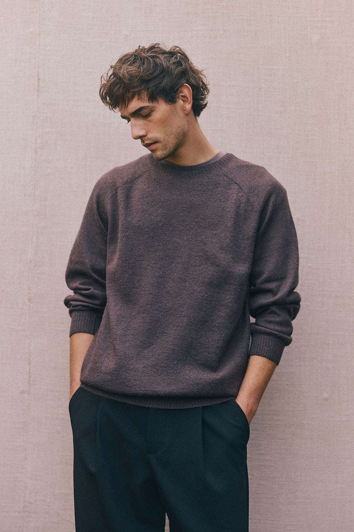 PREVENTA: Men's Sweater Delgado Alpaca Felted - Berenjena