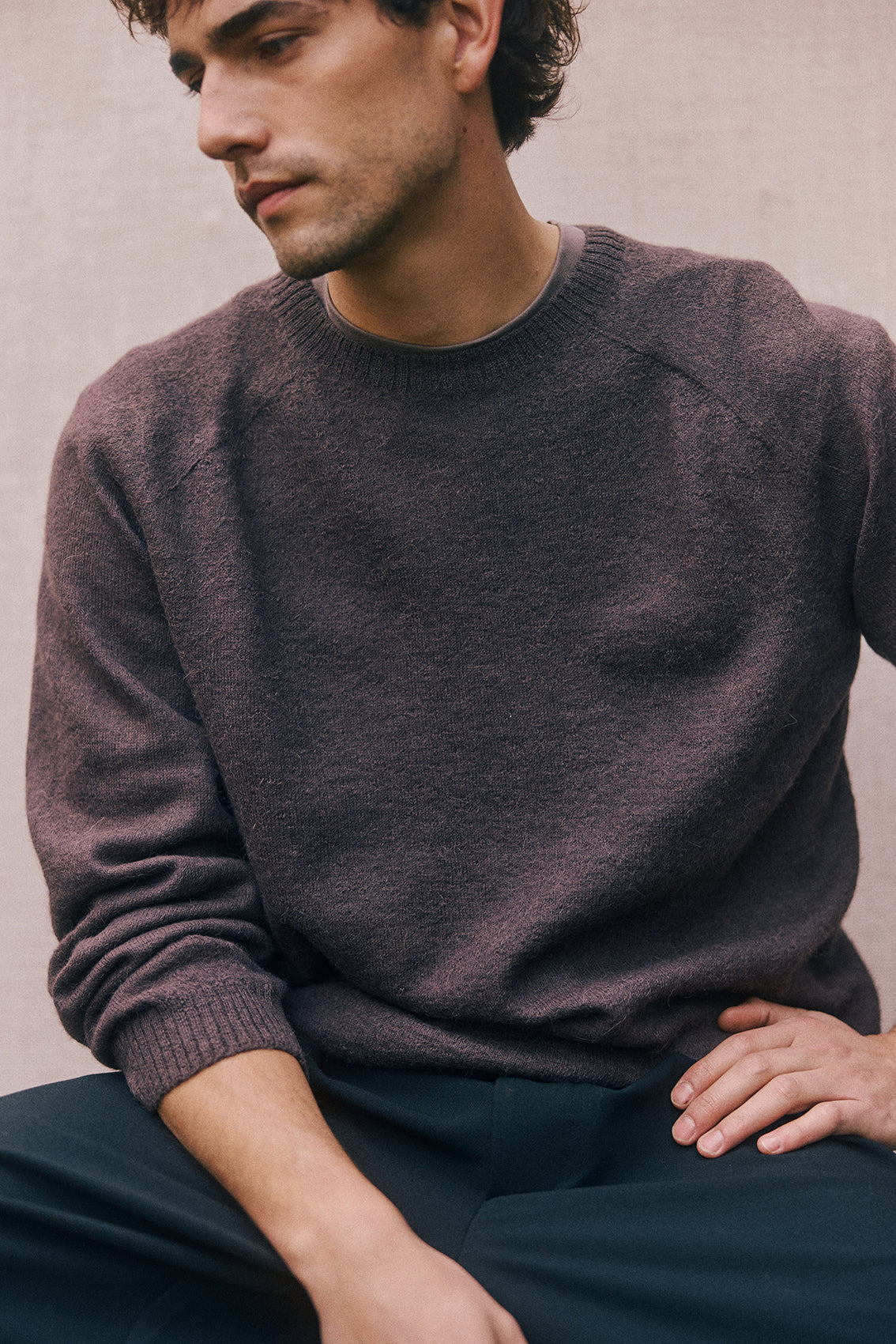 PREVENTA: Men's Sweater Delgado Alpaca Felted - Berenjena