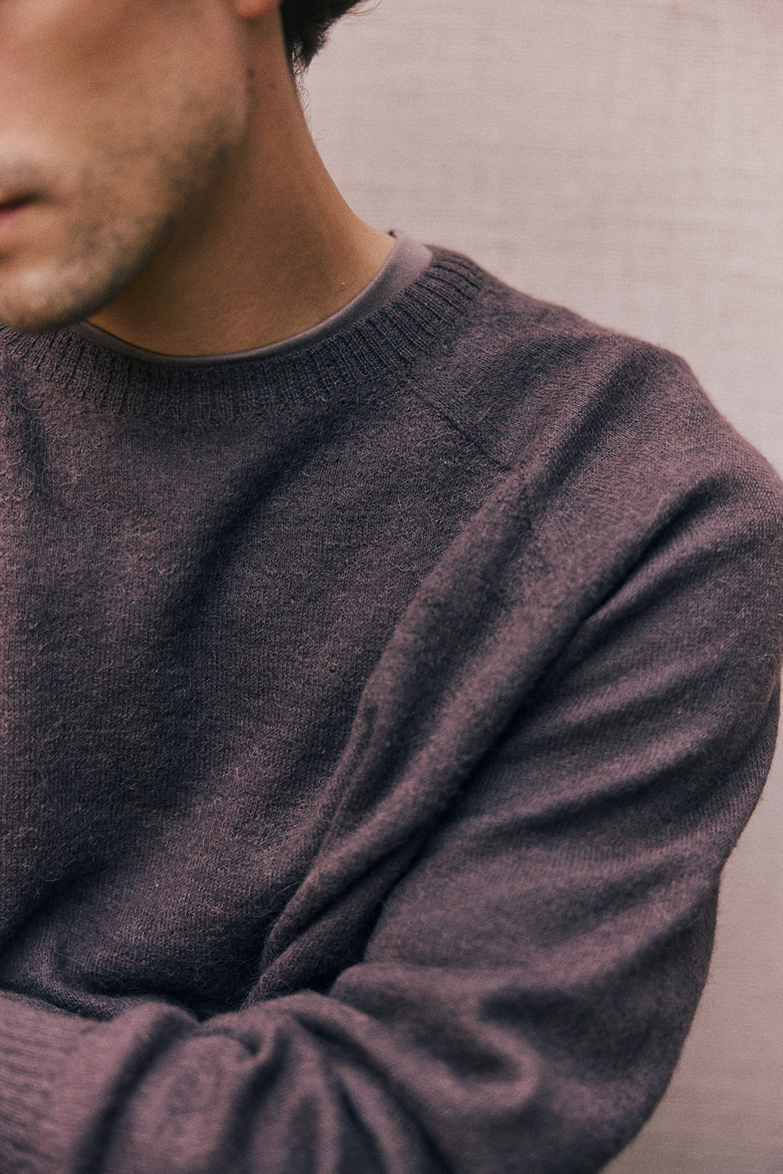 PREVENTA: Men's Sweater Delgado Alpaca Felted - Berenjena