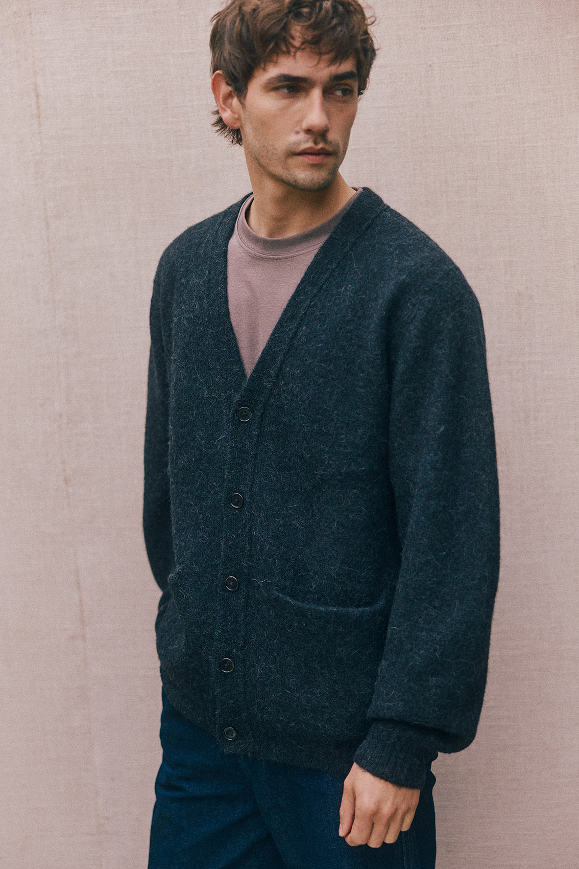 PREVENTA: Men's Cárdigan Alpaca Felted - Medianoche