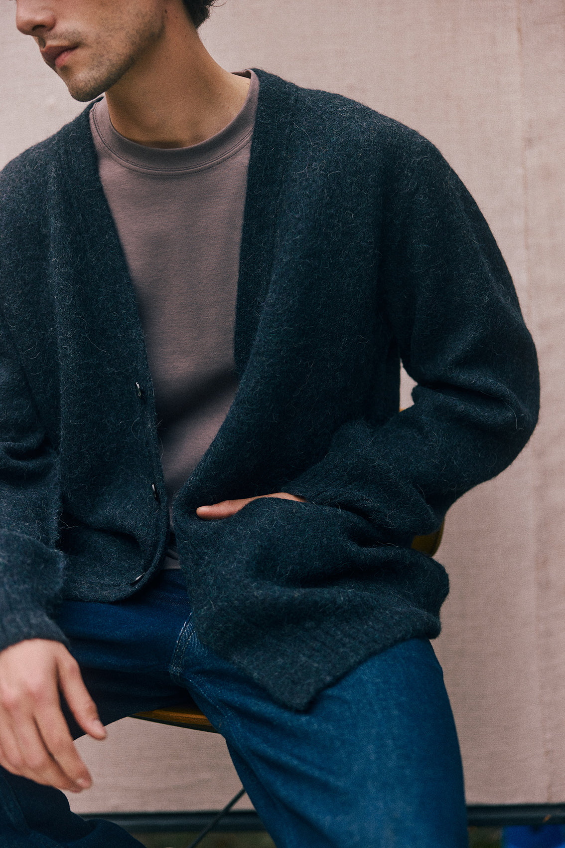 PREVENTA: Men's Cárdigan Alpaca Felted - Medianoche