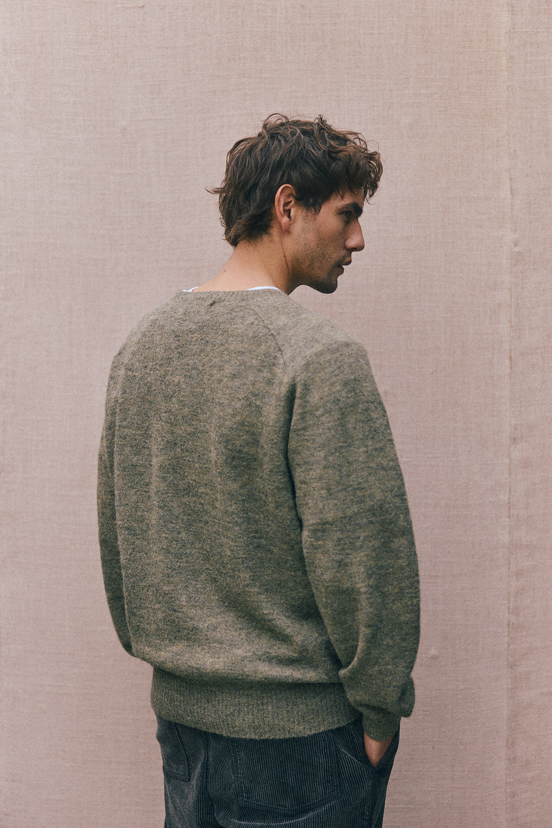 PREVENTA: Men's Sweater Delgado Alpaca Felted - Musgo