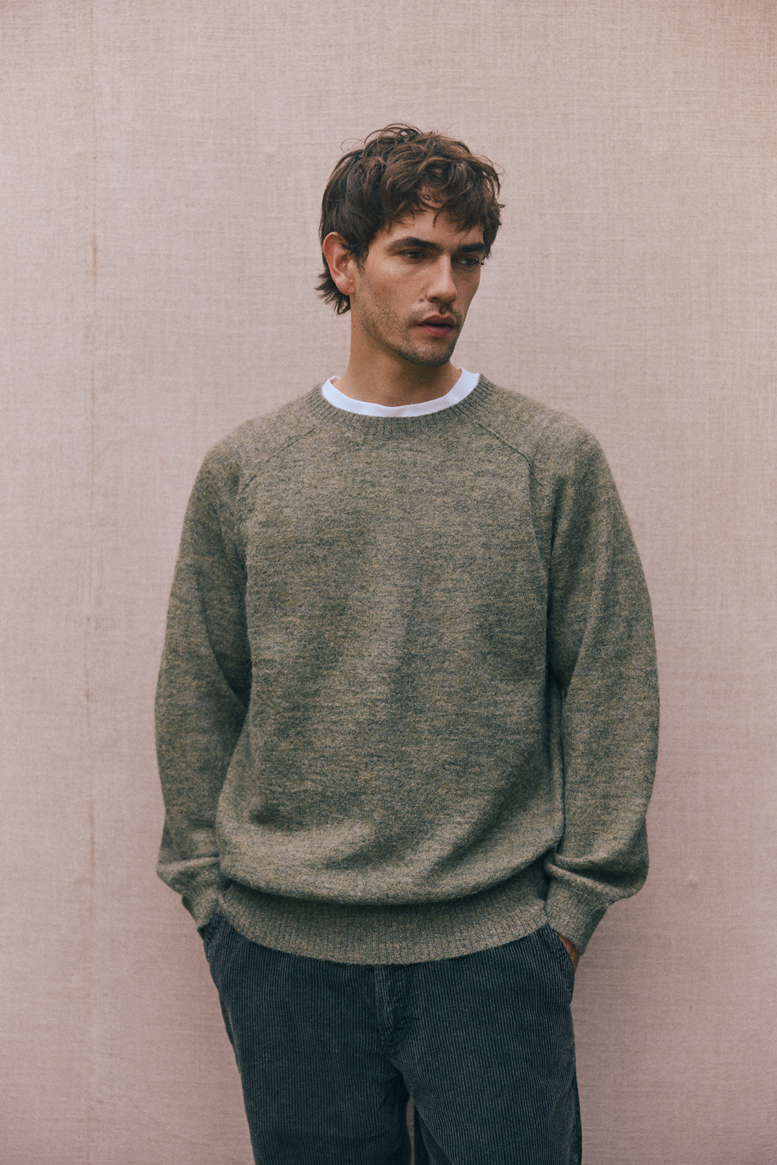 PREVENTA: Men's Sweater Delgado Alpaca Felted - Musgo