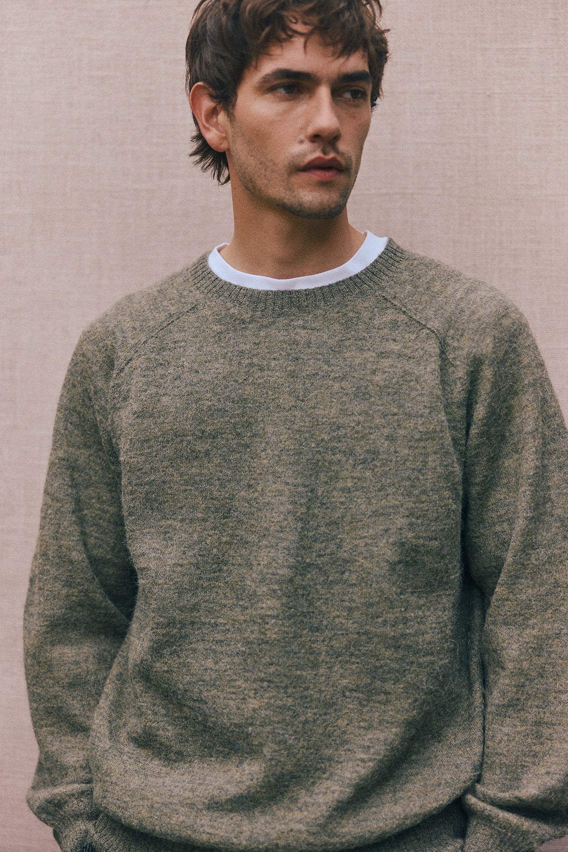 PREVENTA: Men's Sweater Delgado Alpaca Felted - Musgo