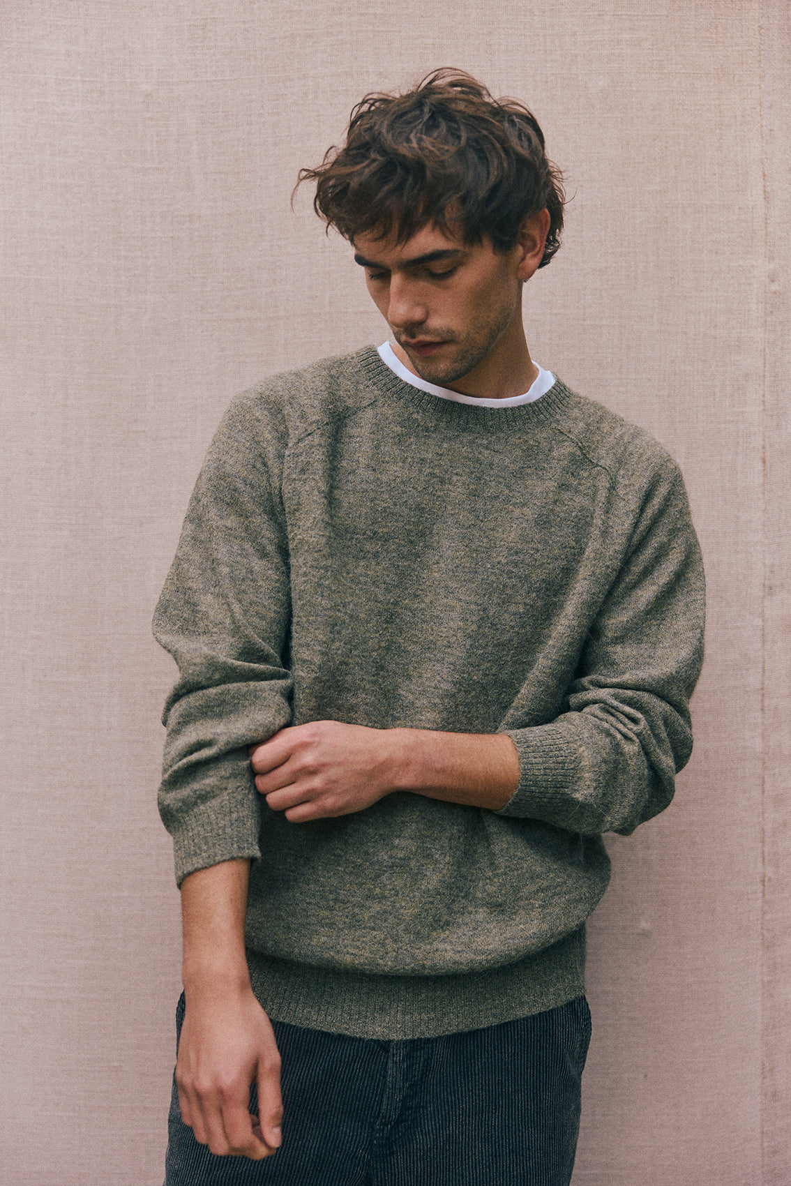PREVENTA: Men's Sweater Delgado Alpaca Felted - Musgo