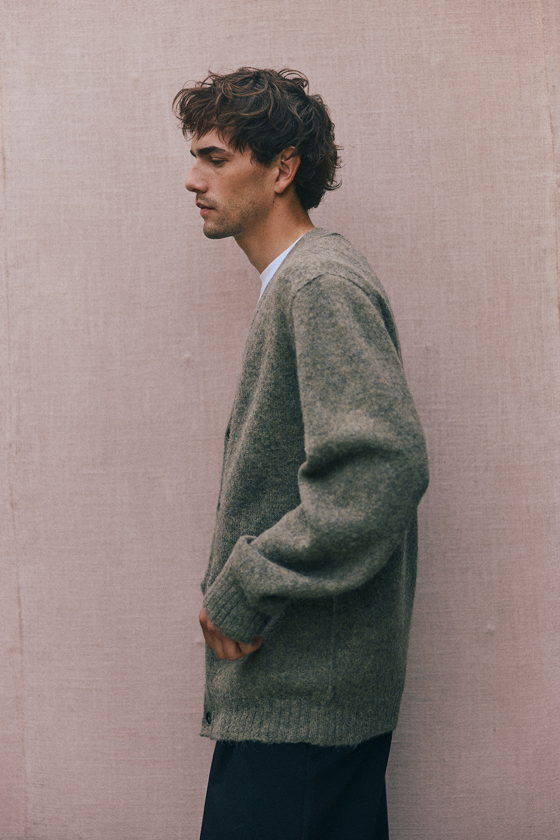 PREVENTA: Men's Cárdigan Alpaca Felted - Musgo