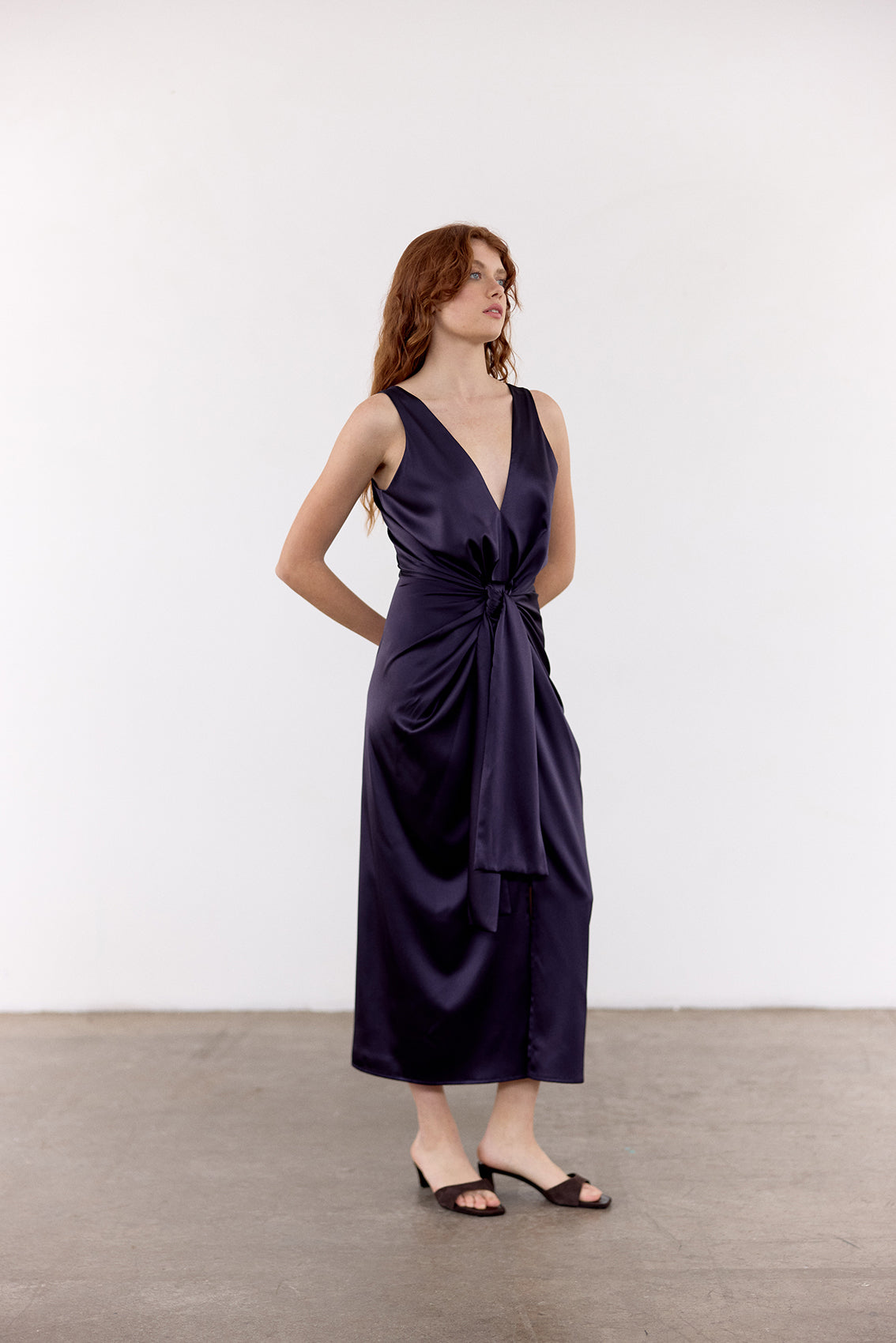 Vestido Anudado Seda - Medianoche