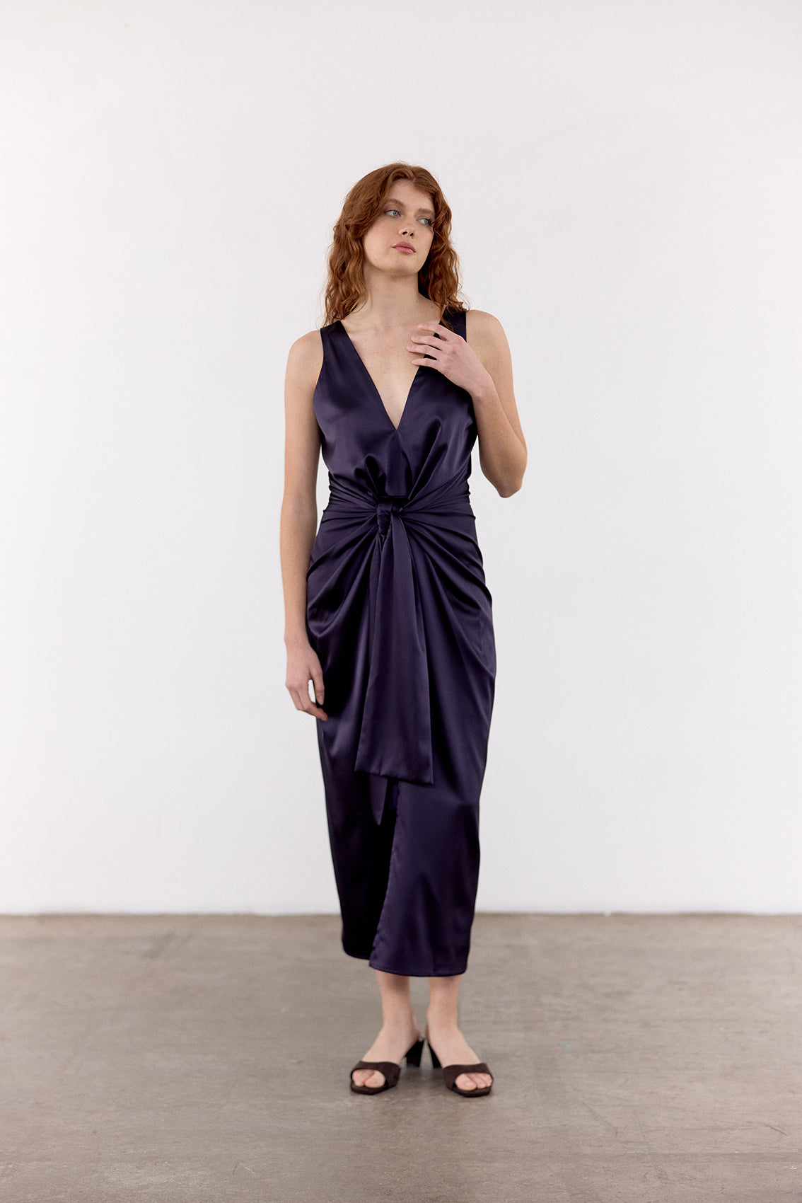 Vestido Anudado Seda - Medianoche