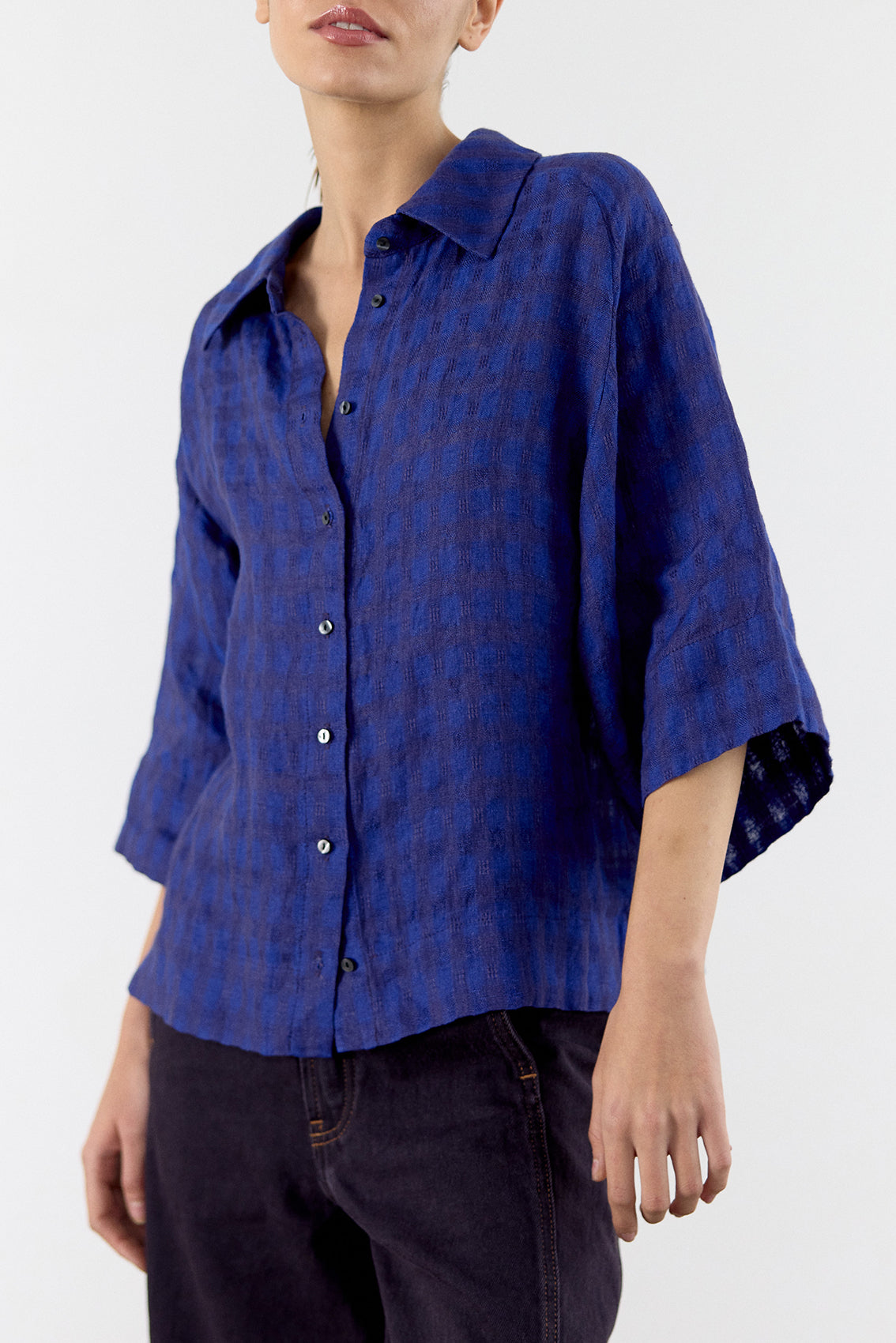Blusa Gingham Raglan Lino - Ultramar