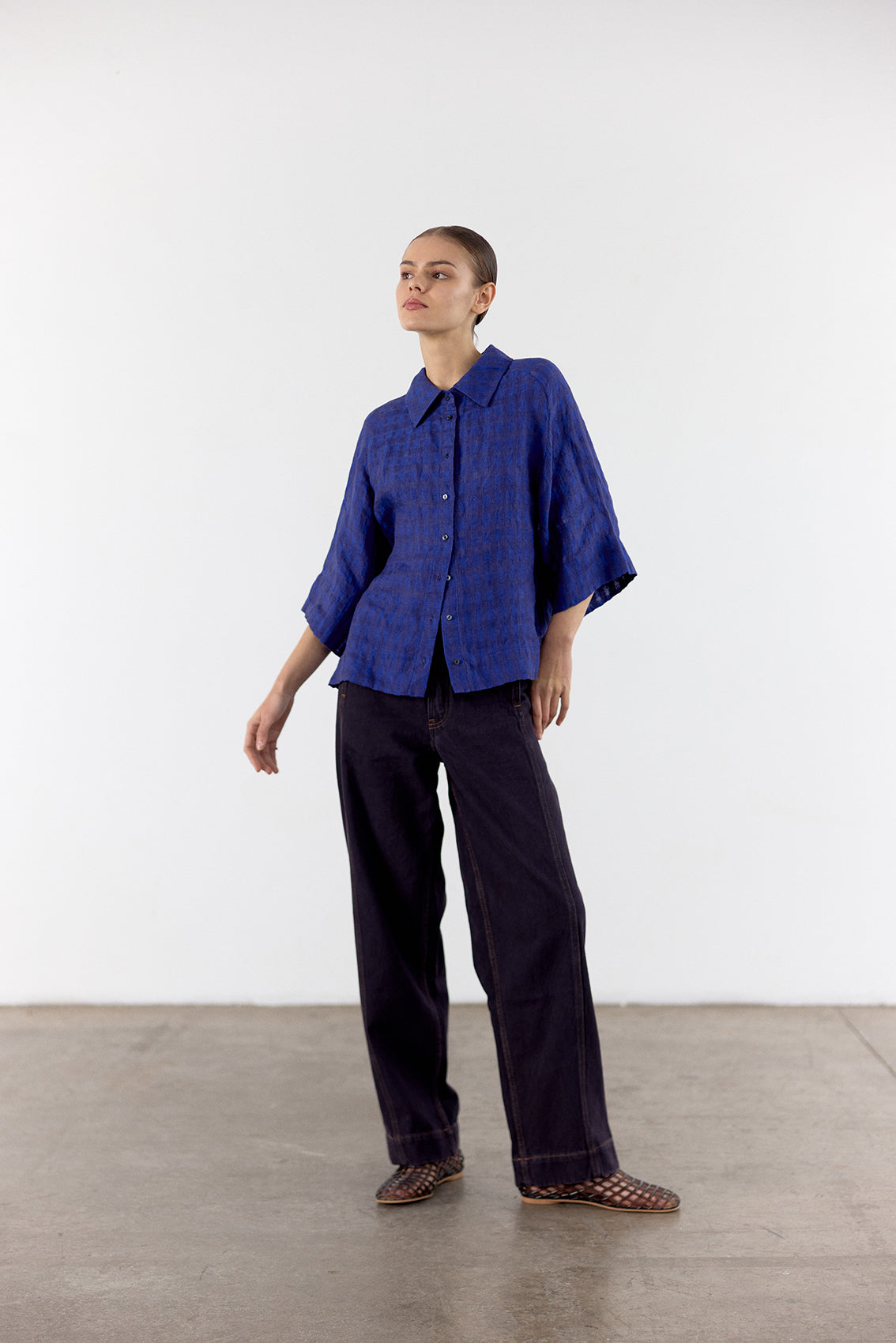Blusa Gingham Raglan Lino - Ultramar