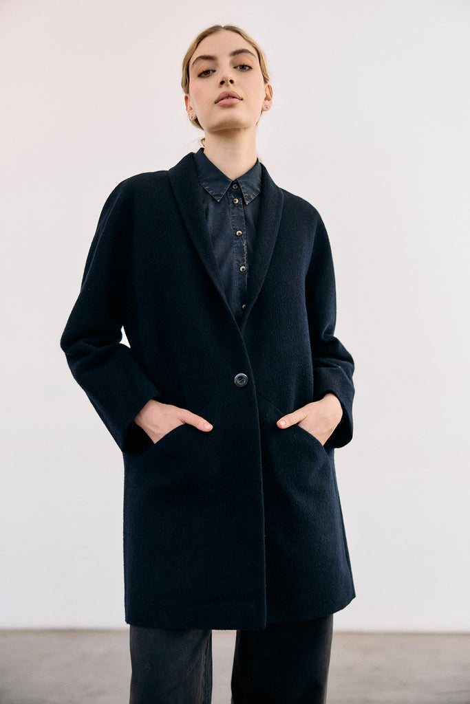 Short Baby Alpaca Coat - Medianoche