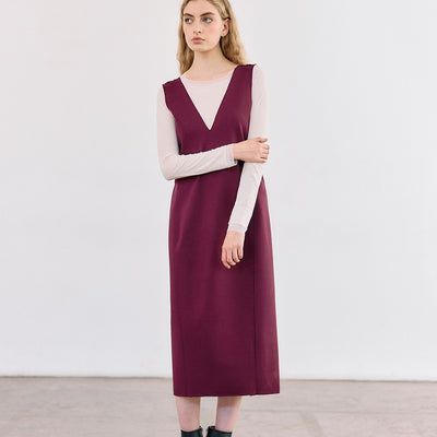 Deep-V Layering Midi Dress - Vino