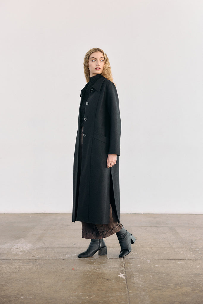 Collared Felted Alpaca/Wool Long Coat - Ónix
