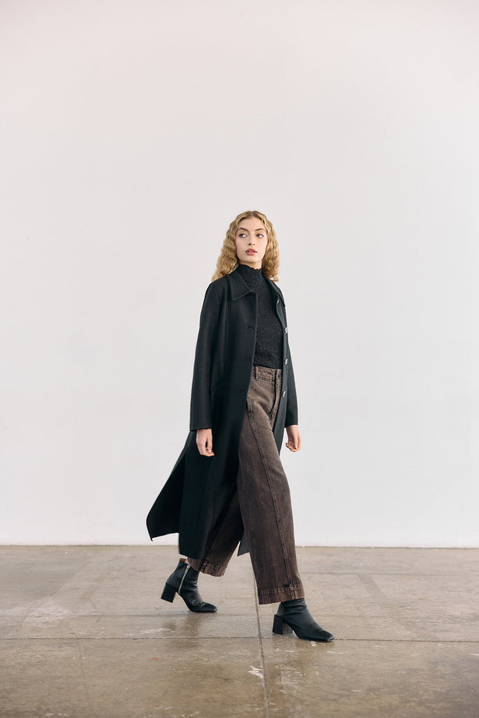 Collared Felted Alpaca/Wool Long Coat - Ónix