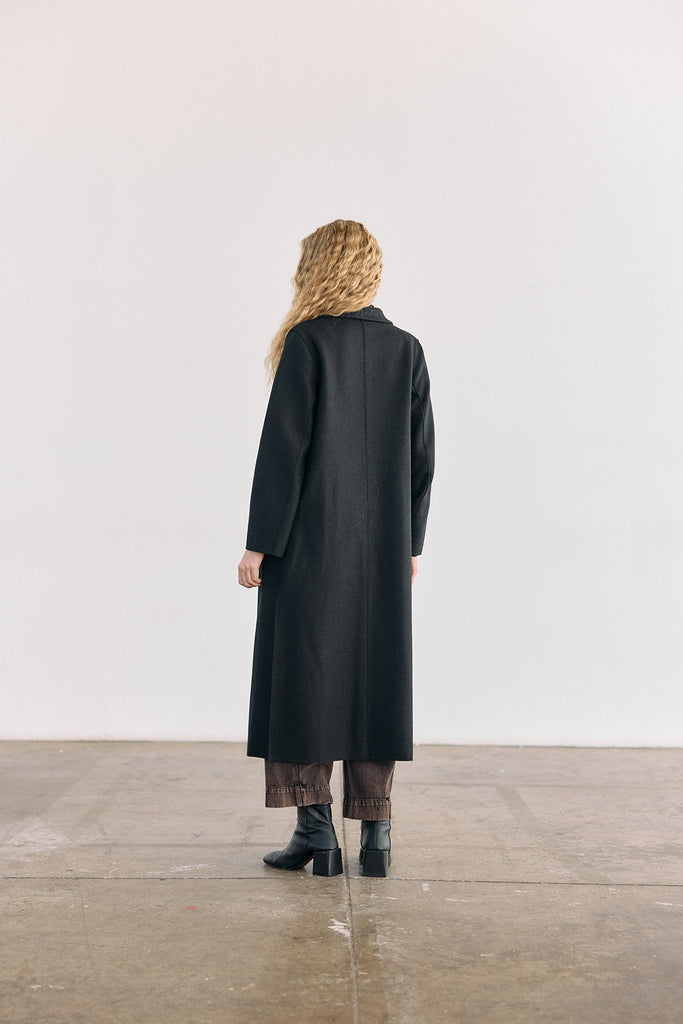 Collared Felted Alpaca/Wool Long Coat - Ónix
