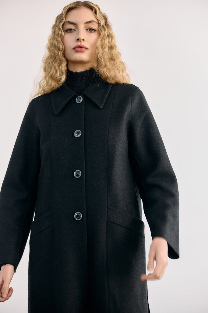 Collared Felted Alpaca/Wool Long Coat - Ónix