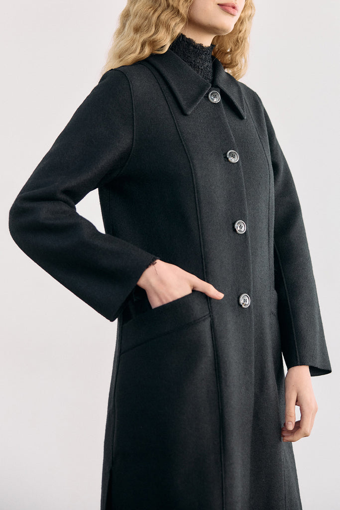 Collared Felted Alpaca/Wool Long Coat - Ónix