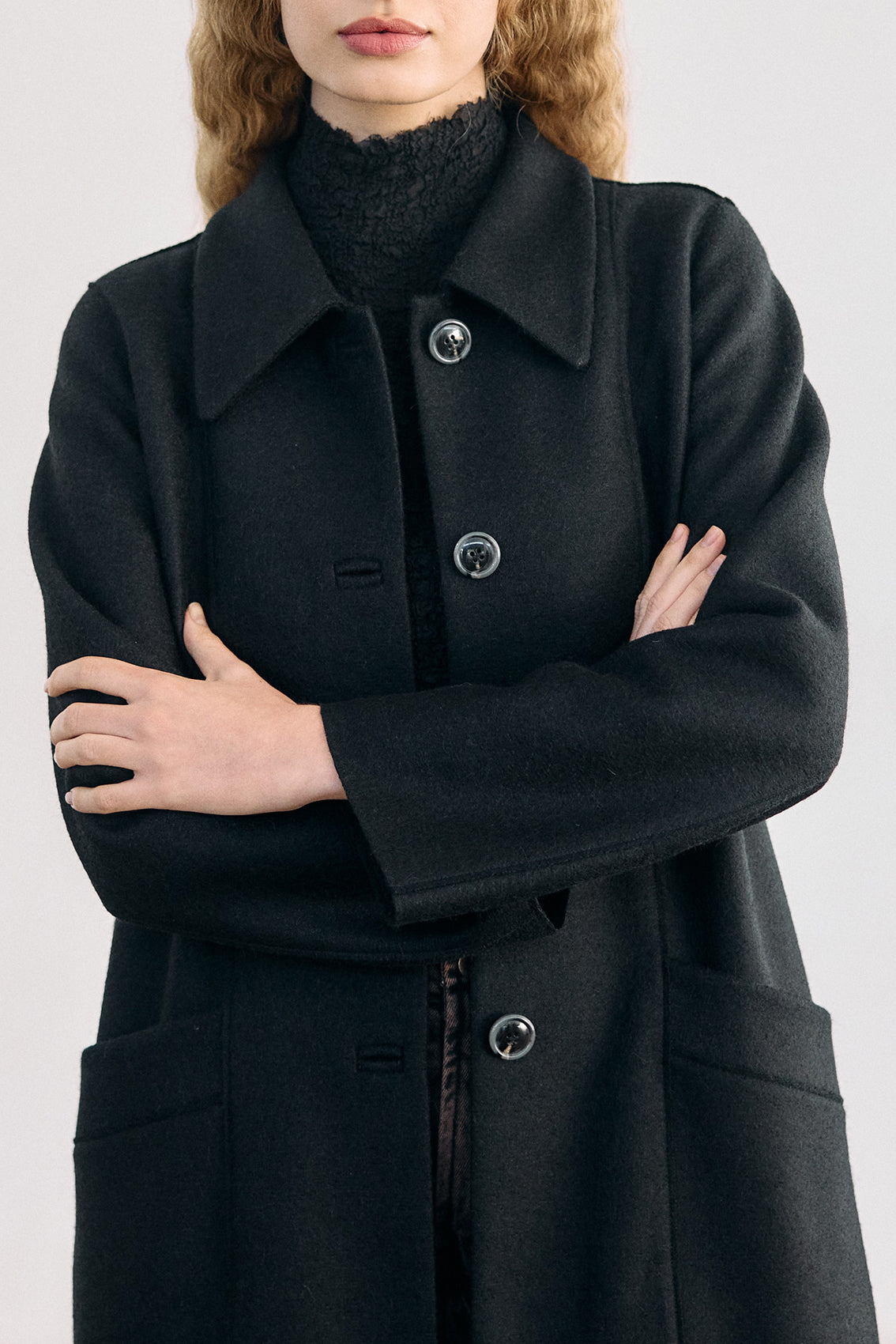 Collared Felted Alpaca/Wool Long Coat - Ónix