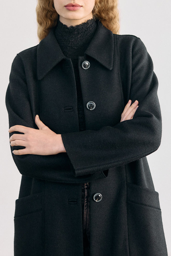Collared Felted Alpaca/Wool Long Coat - Ónix