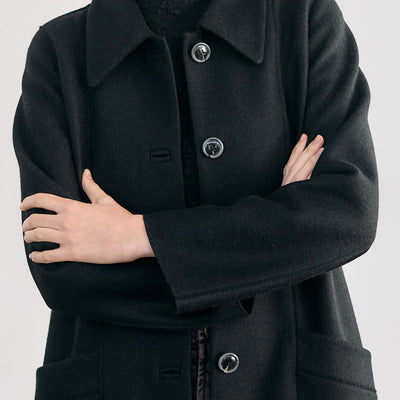 Collared Felted Alpaca/Wool Long Coat - Ónix