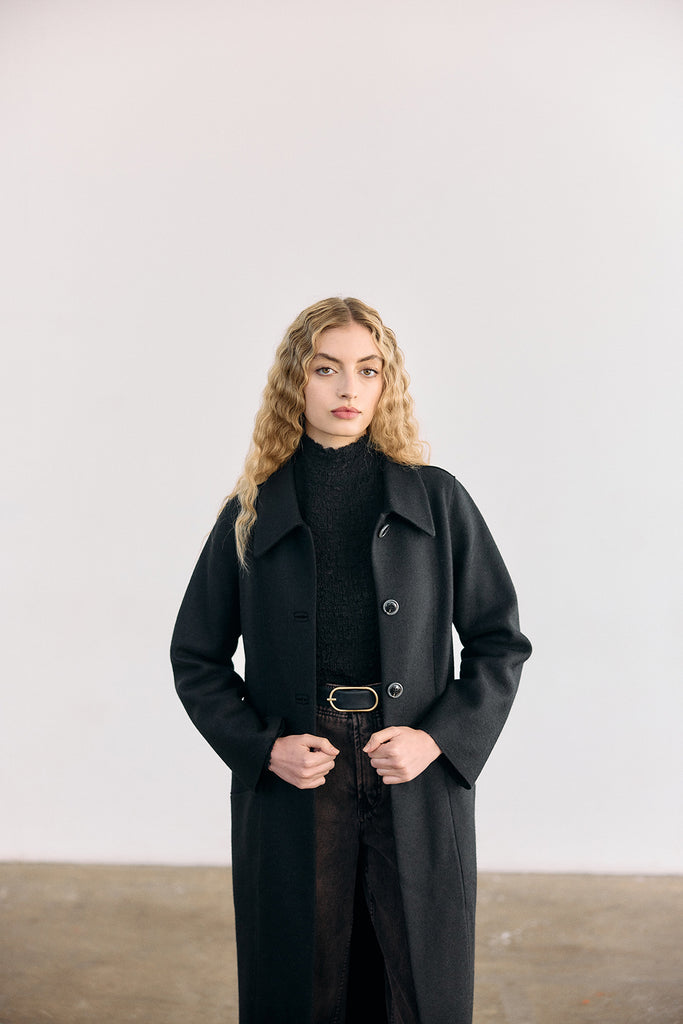 Collared Felted Alpaca/Wool Long Coat - Ónix