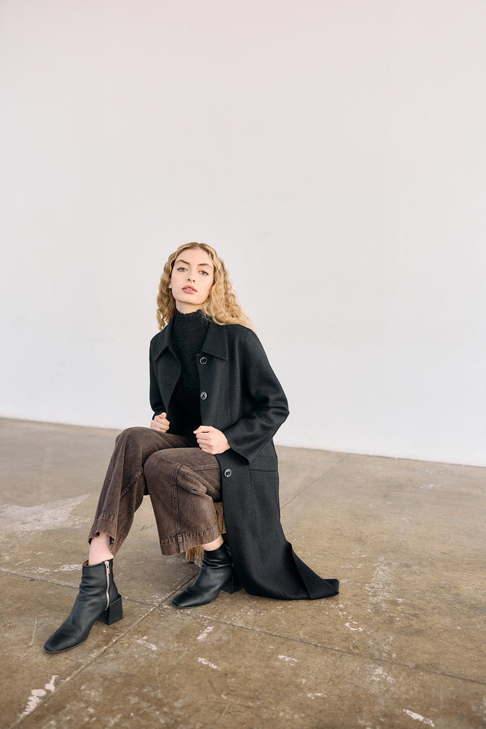 Collared Felted Alpaca/Wool Long Coat - Ónix