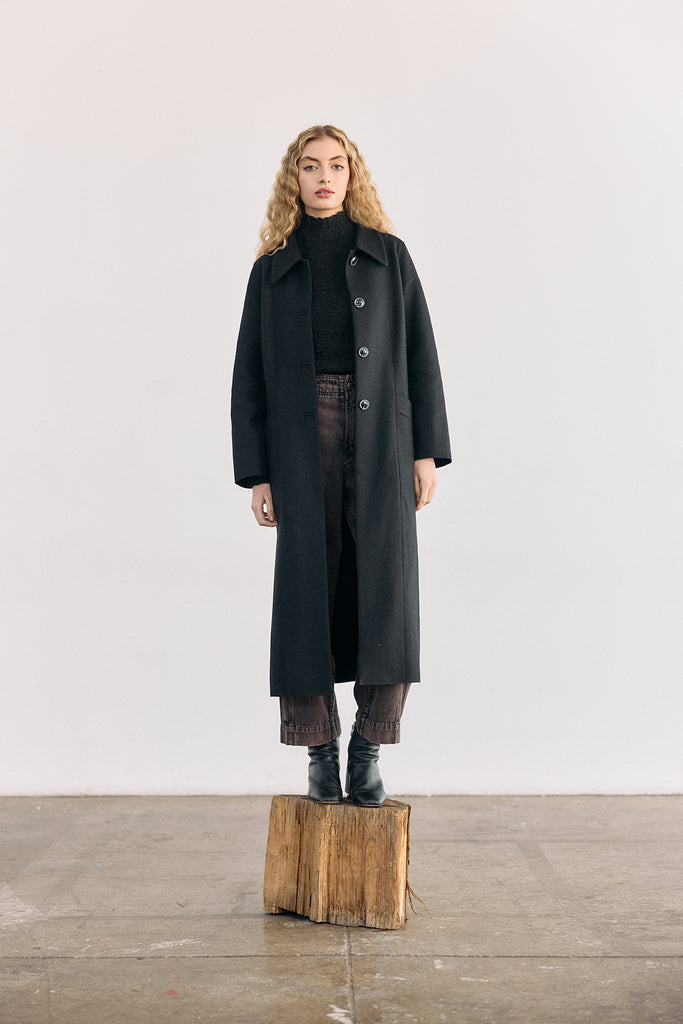 Collared Felted Alpaca/Wool Long Coat - Ónix