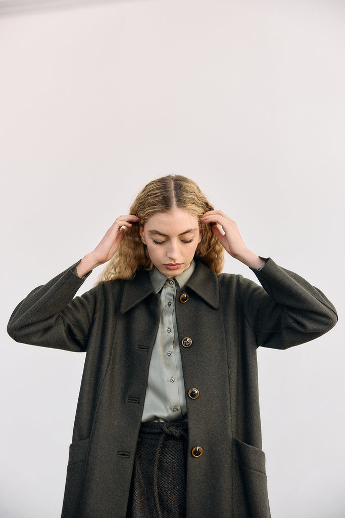 Collared Felted Alpaca/Wool Long Coat - Bosque