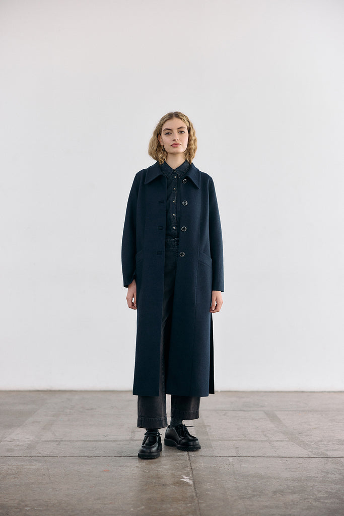 Collared Felted Alpaca/Wool Long Coat - Medianoche