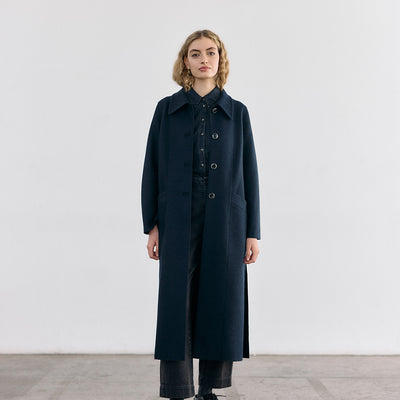 Collared Felted Alpaca/Wool Long Coat - Medianoche