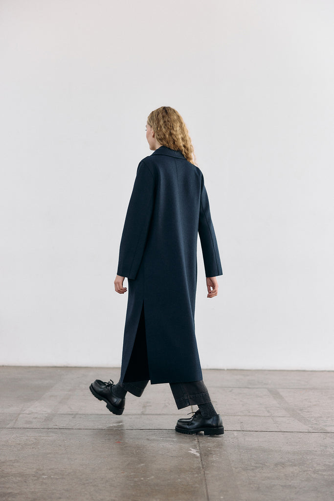 Collared Felted Alpaca/Wool Long Coat - Medianoche