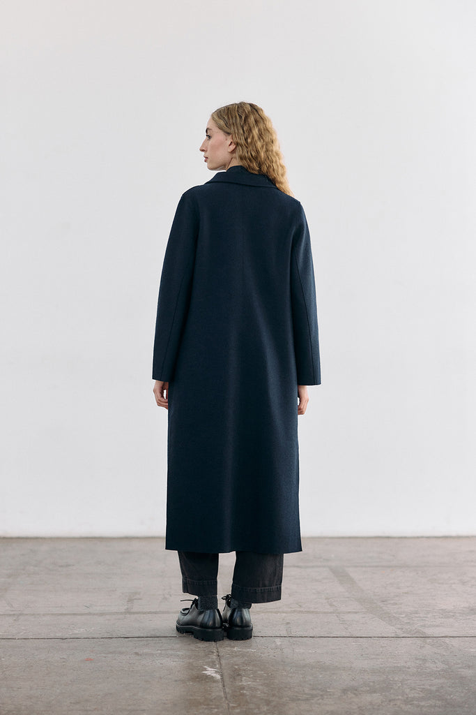 Collared Felted Alpaca/Wool Long Coat - Medianoche