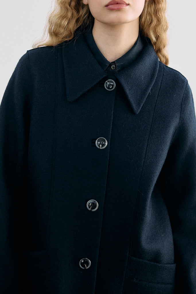 Collared Felted Alpaca/Wool Long Coat - Medianoche