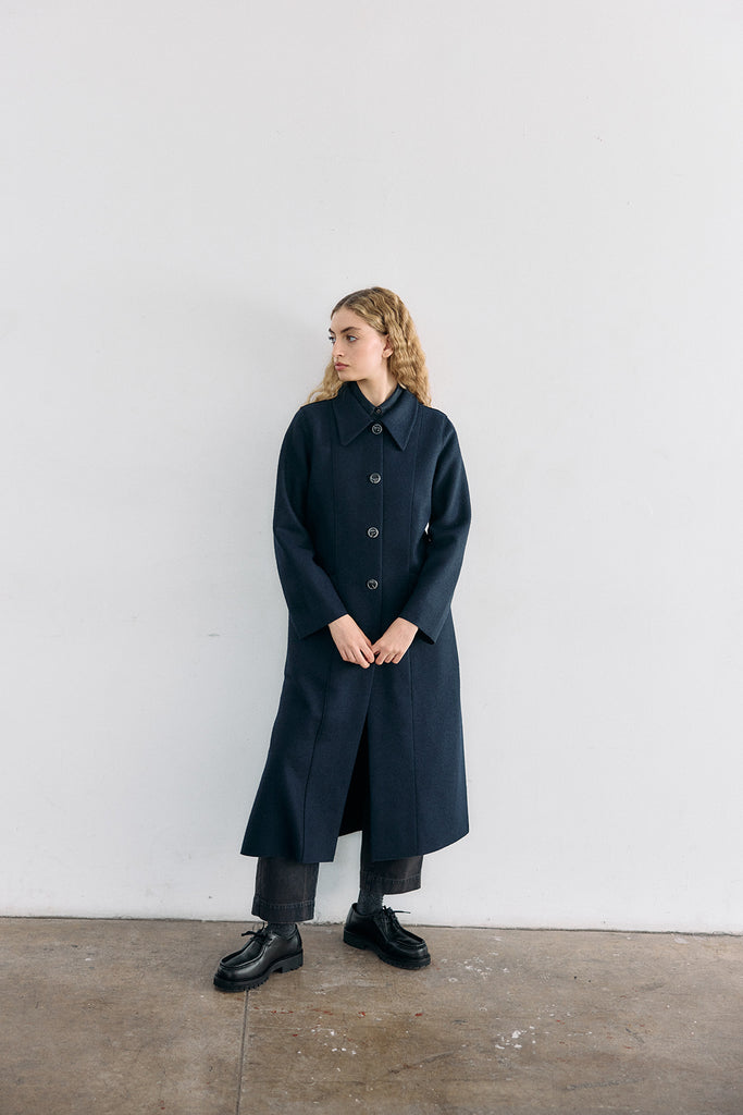 Collared Felted Alpaca/Wool Long Coat - Medianoche