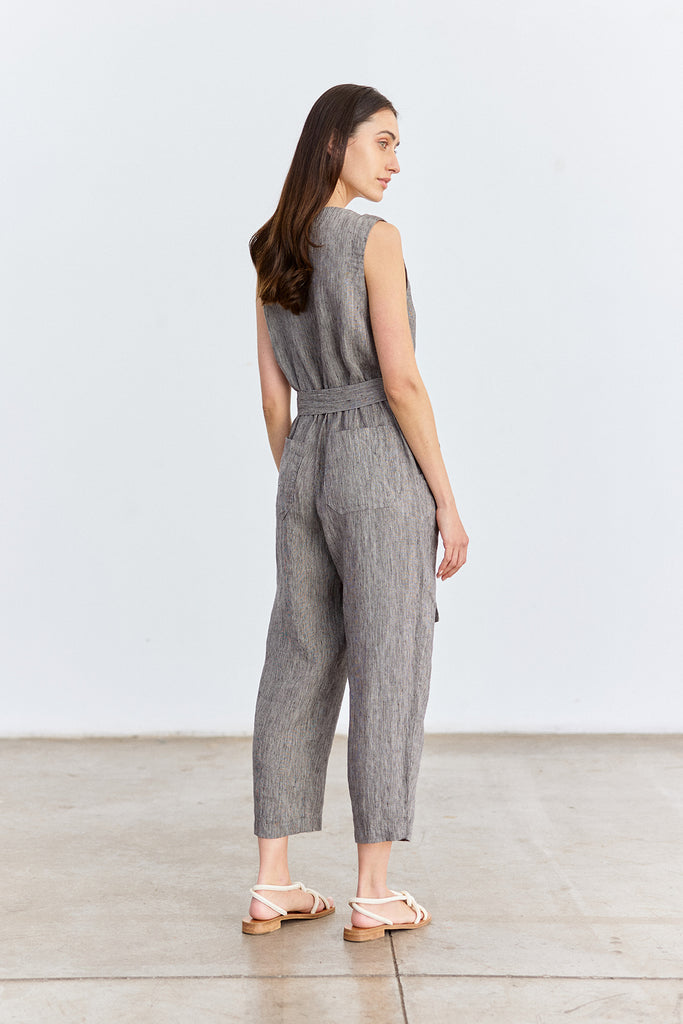 Buttoned Linen Jumpsuit - Grafito