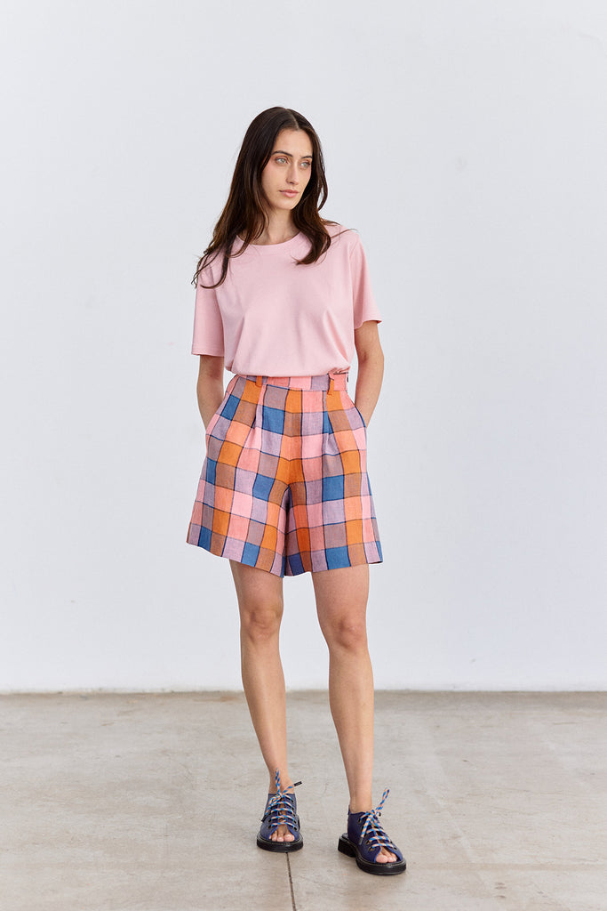 Checked Linen Shorts