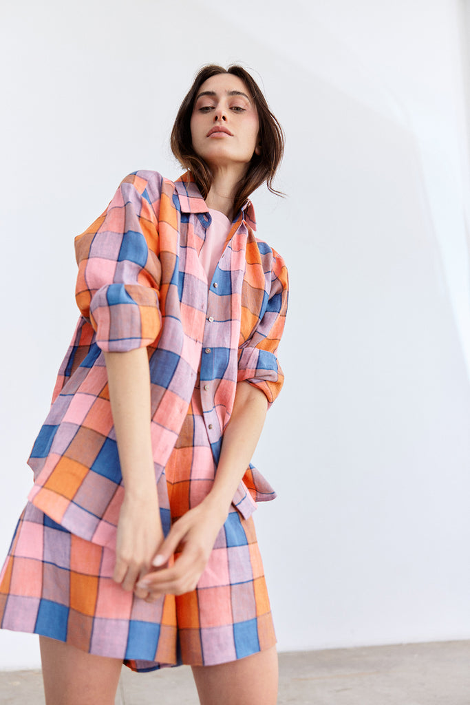 Checked Buttoned Linen Shirt