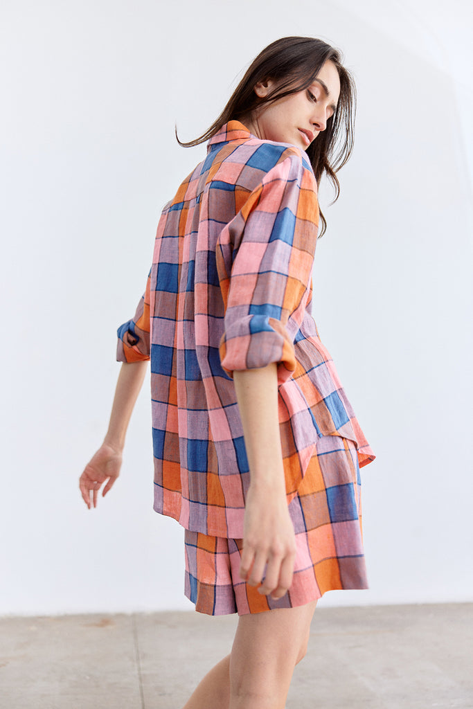 Checked Buttoned Linen Shirt