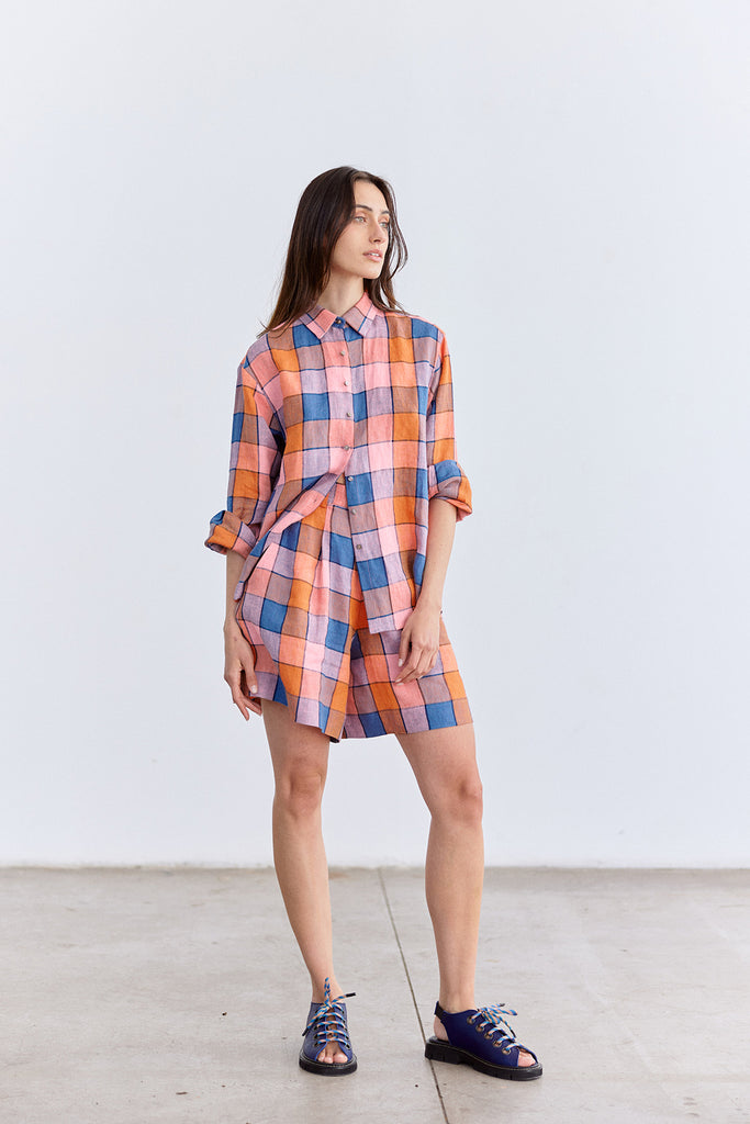 Checked Buttoned Linen Shirt