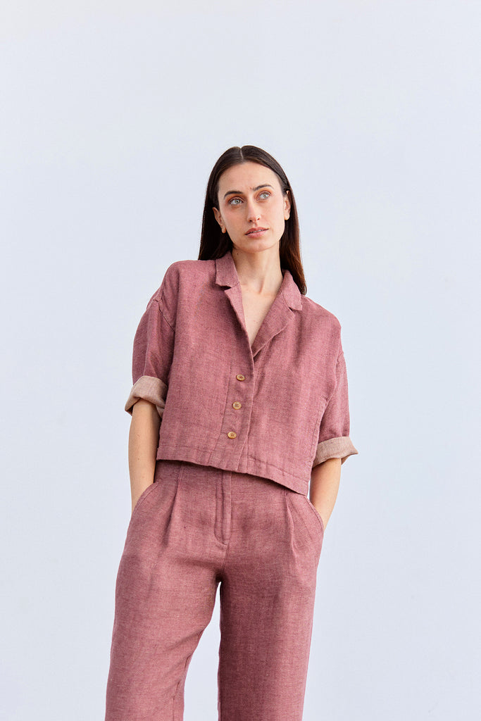 Cropped Linen Jacket - Ciruela