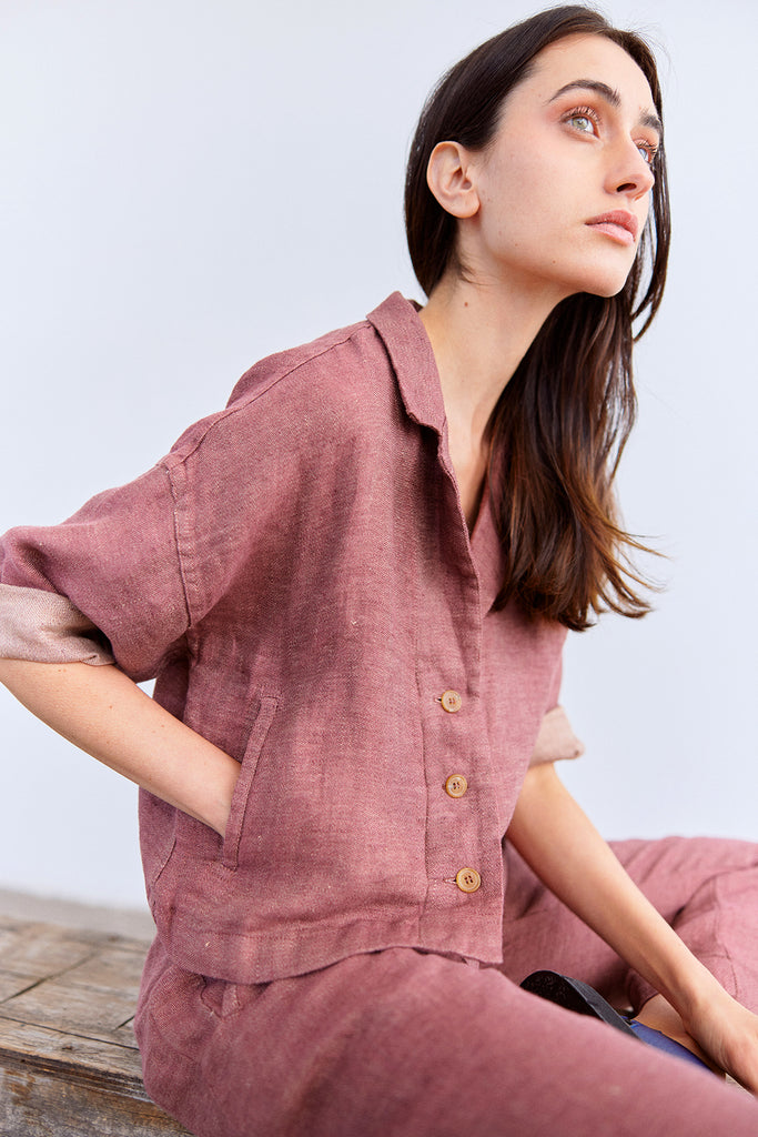 Cropped Linen Jacket - Ciruela